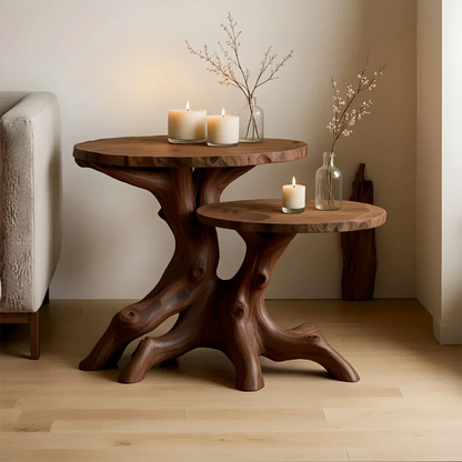 Solid Wood Accent Table Set – Modern Sculptural Rooted Branchform Design - Rustirawood
