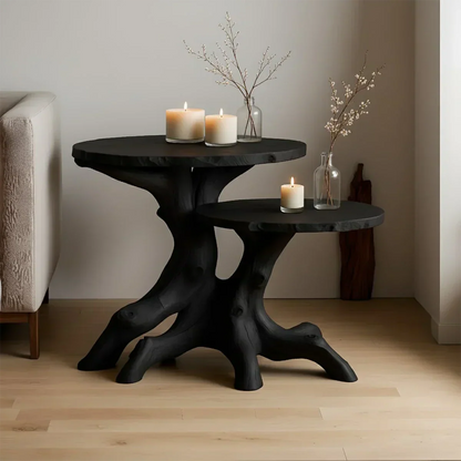 Solid Wood Accent Table Set – Modern Sculptural Rooted Branchform Design - Rustirawood
