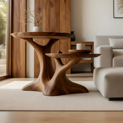 Solid Wood Center Table Set – Modern Sculptural Rooted Branchform Design - Rustirawood