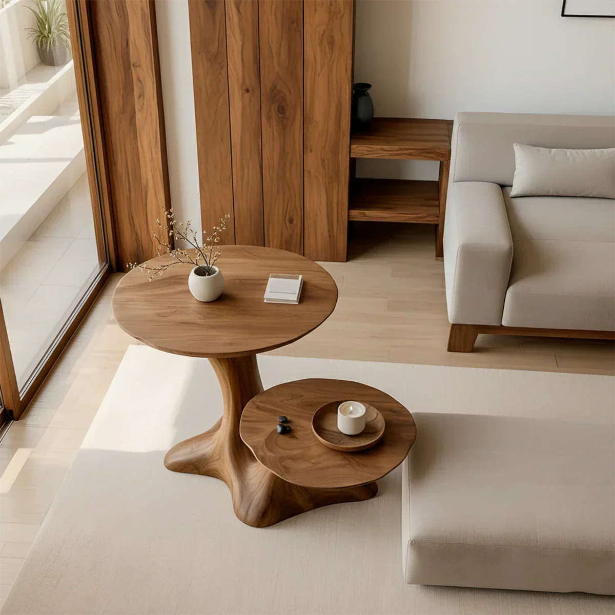 Solid Wood Center Table Set – Modern Sculptural Rooted Branchform Design - Rustirawood