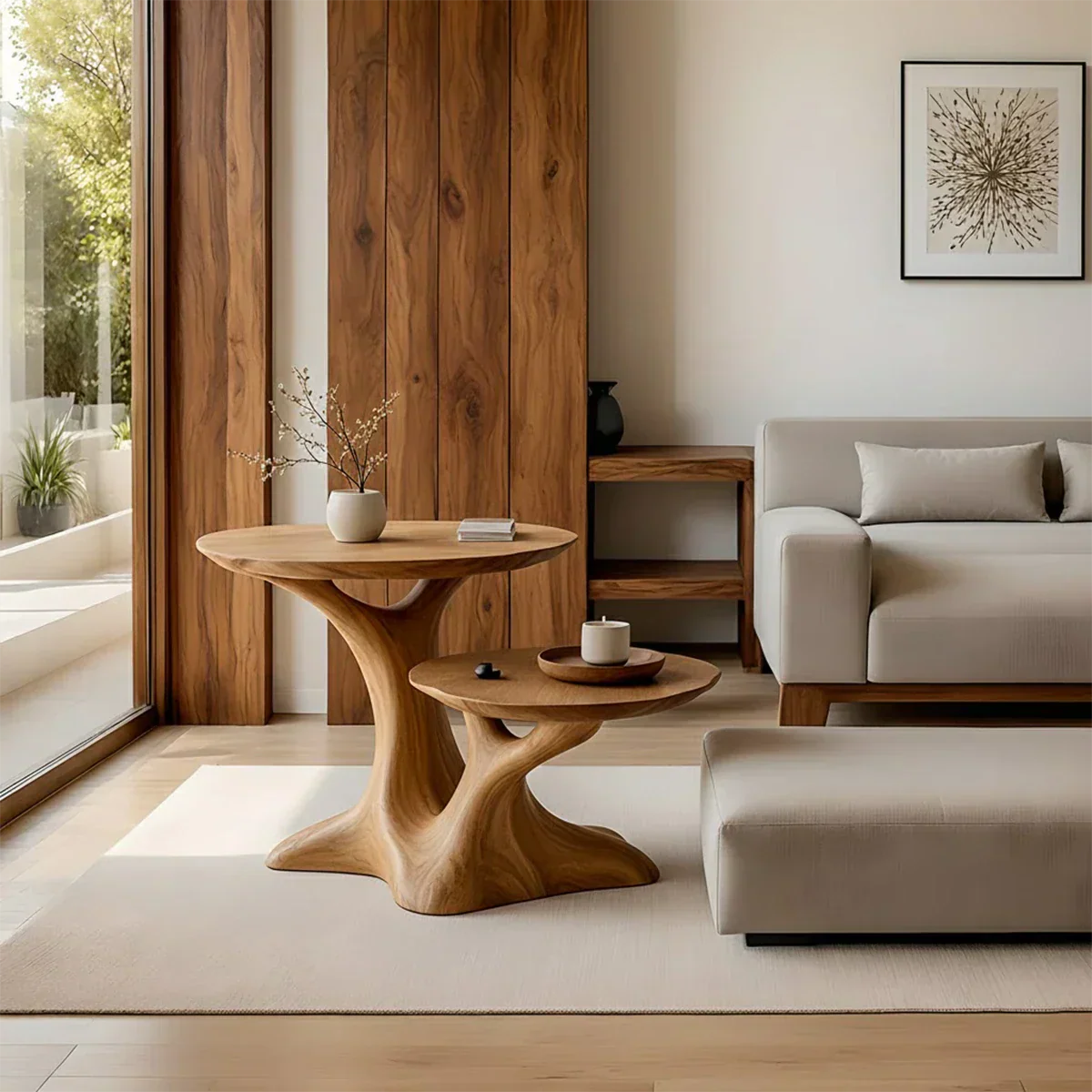 Solid Wood Center Table Set – Modern Sculptural Rooted Branchform Design - Rustirawood
