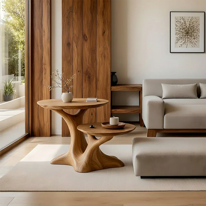 Solid Wood Center Table Set – Modern Sculptural Rooted Branchform Design - Rustirawood