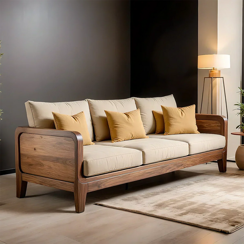 Solid Wood Cotton Fabric Sofa – Modern Minimalist Design - Rustirawood