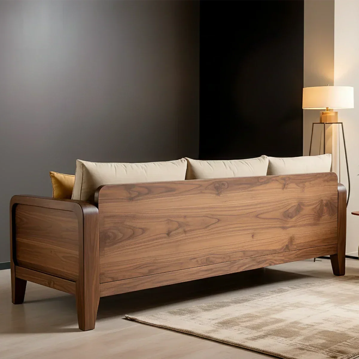 Solid Wood Cotton Fabric Sofa – Modern Minimalist Design - Rustirawood