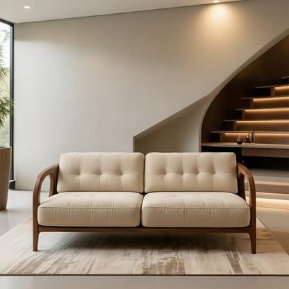 Solid Wood Cotton Fabric Sofa – Modern Rustic Design - Rustirawood