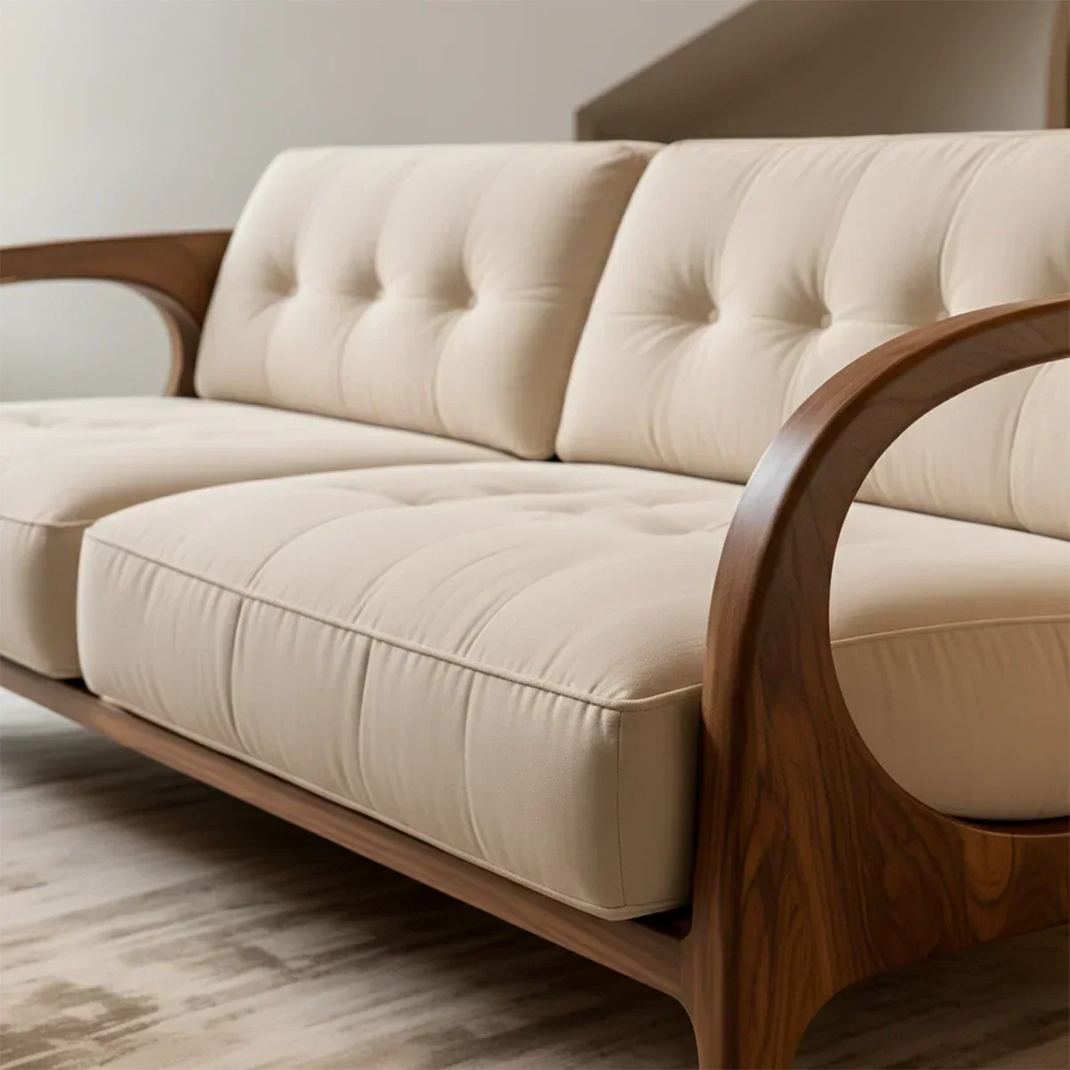 Solid Wood Cotton Fabric Sofa – Modern Rustic Design - Rustirawood