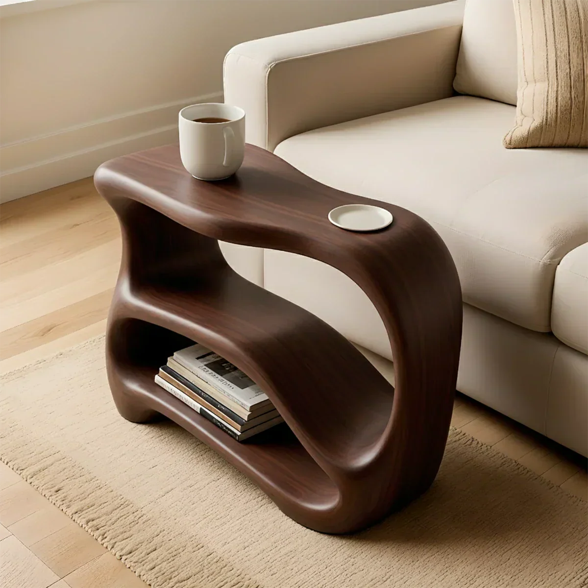 Solid Wood End Table – Fluid Rustic Serenity - Rustirawood