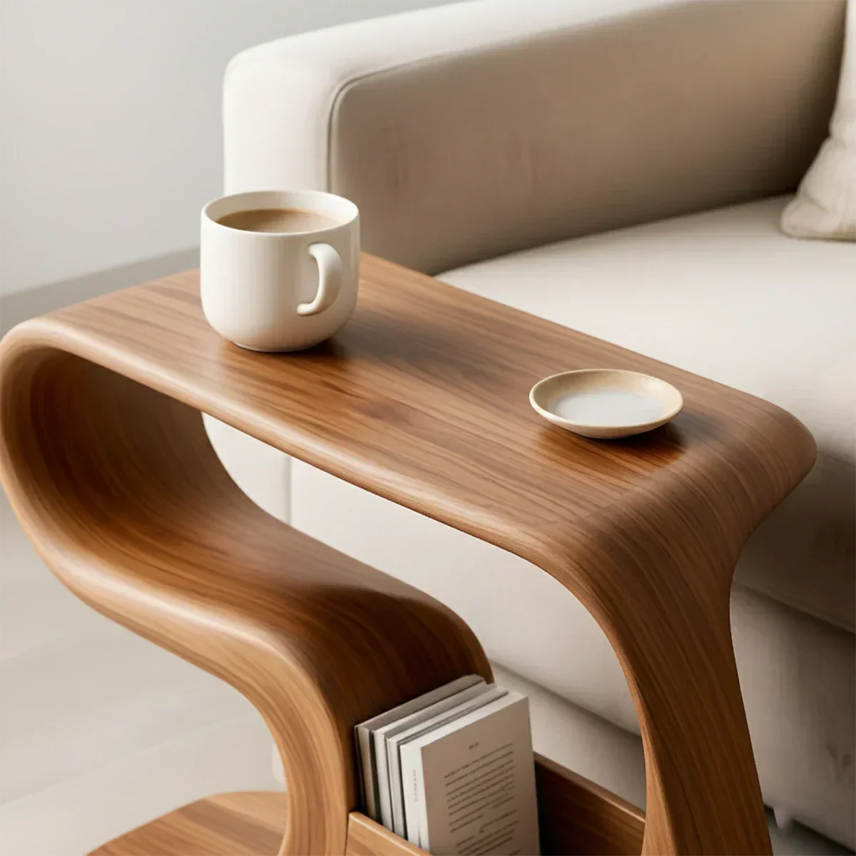 Solid Wood End Table – Modern Rustic Flow - Rustirawood