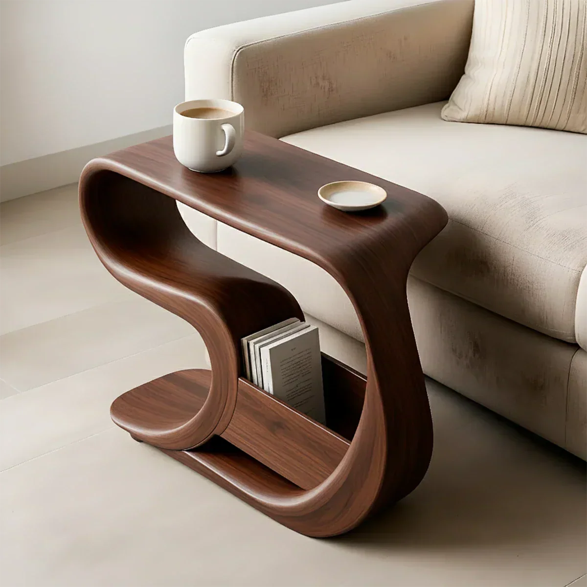 Solid Wood End Table – Modern Rustic Flow - Rustirawood