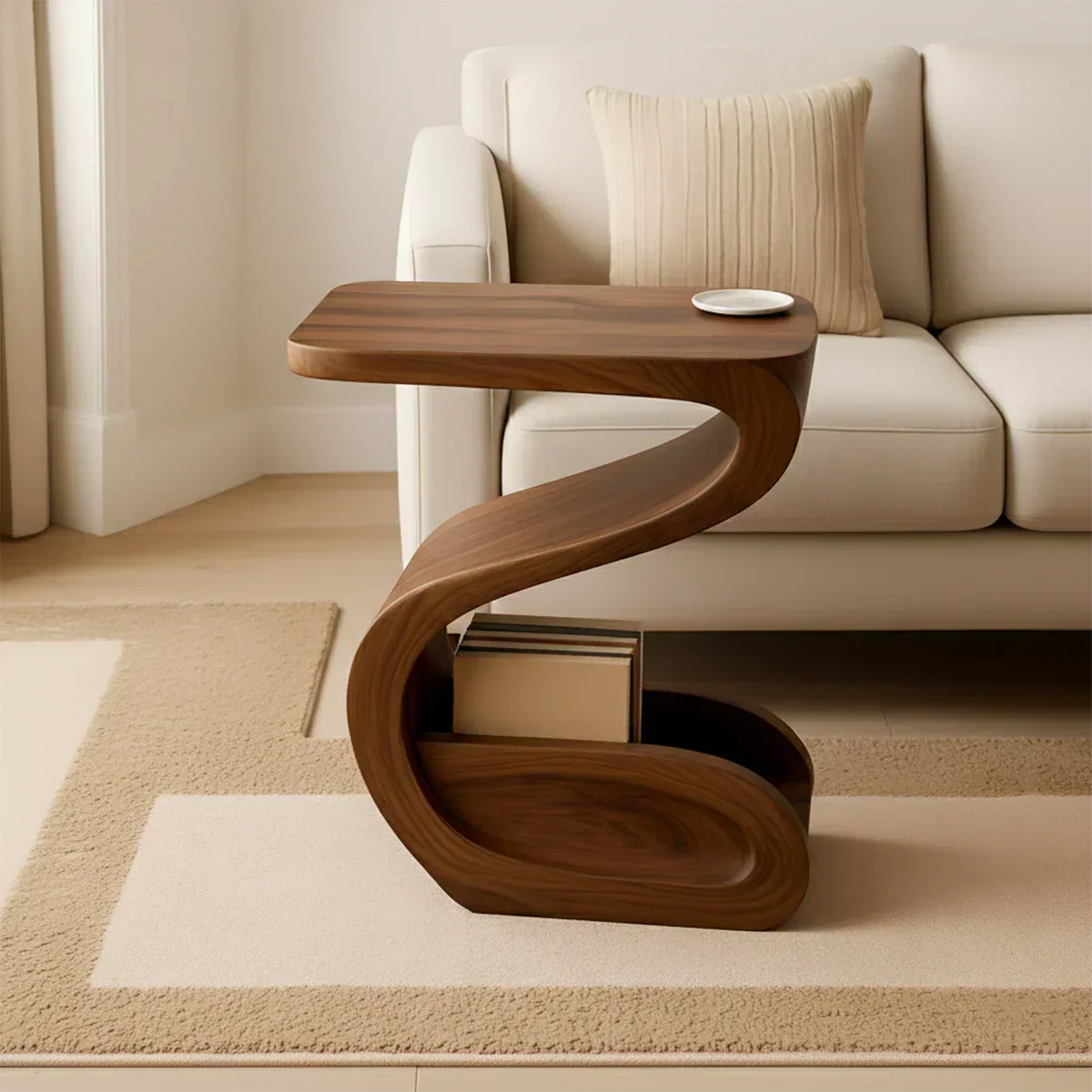 Solid Wood End Table – Modern Sculptural Flowform - Rustirawood