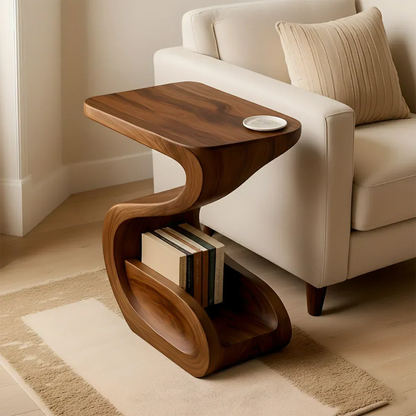 Solid Wood End Table – Modern Sculptural Flowform - Rustirawood