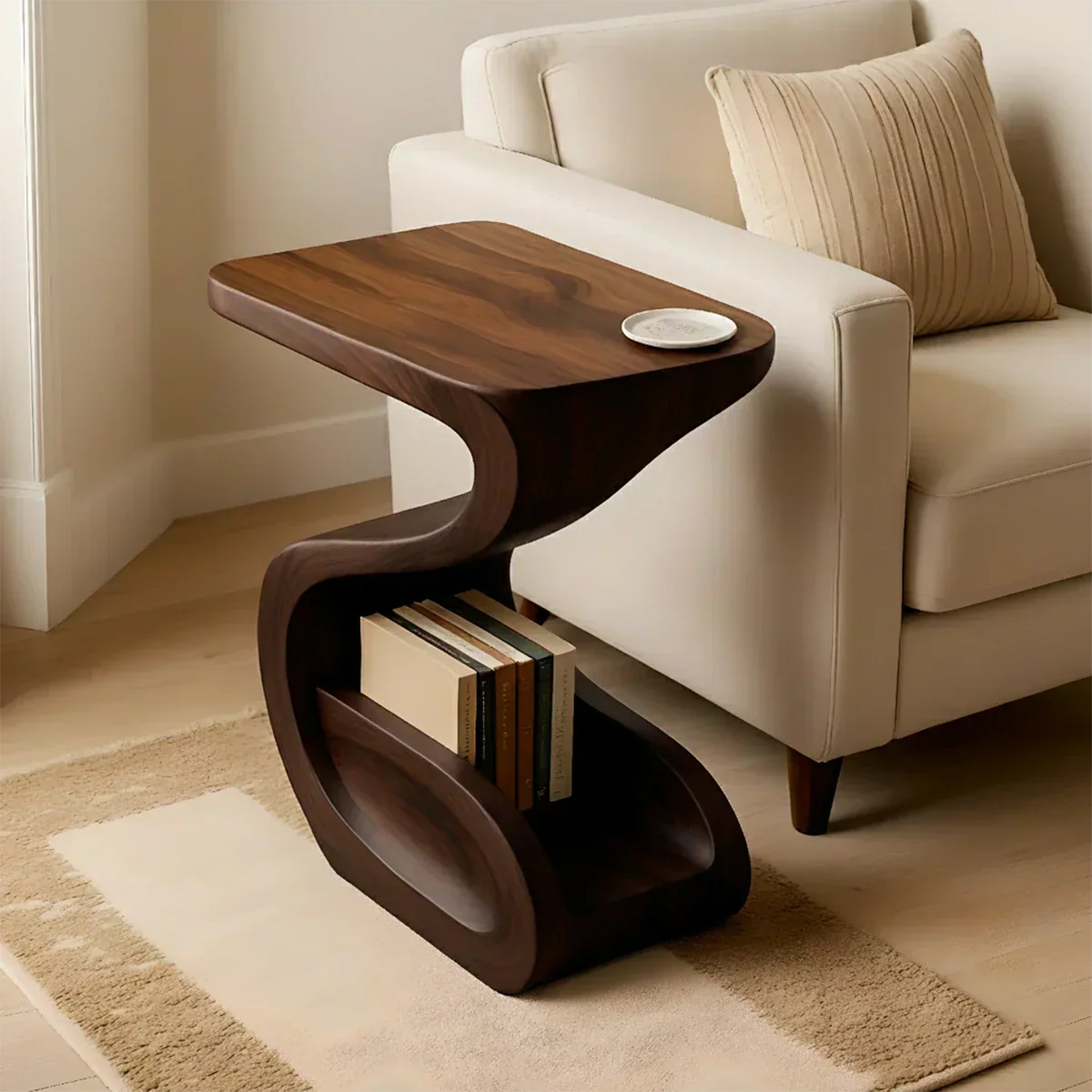 Solid Wood End Table – Modern Sculptural Flowform - Rustirawood
