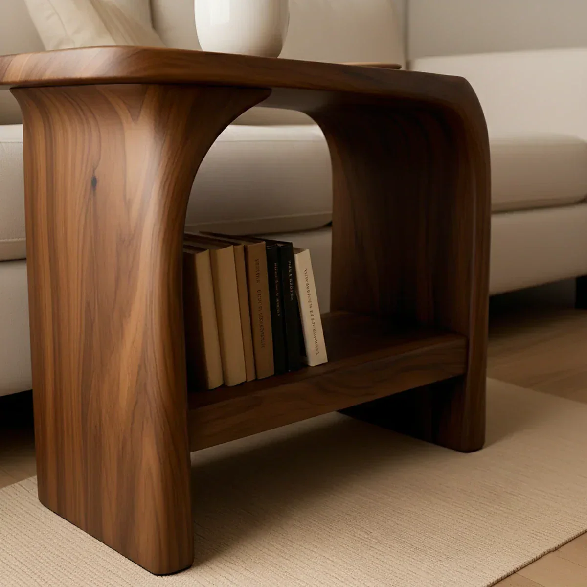 Solid Wood End Table – Modern Sculptural Flowform - Rustirawood