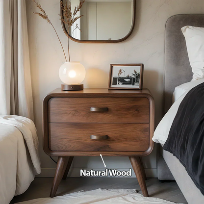 Solid Wood Mid-Century Nightstand with Two Drawers - Rustirawood