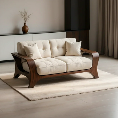 Solid Wood Sofa – Mid Century Curved Elegance Reborn - Rustirawood