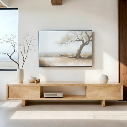 Solid Wood TV Stand – Minimalist Linear Console - Rustirawood
