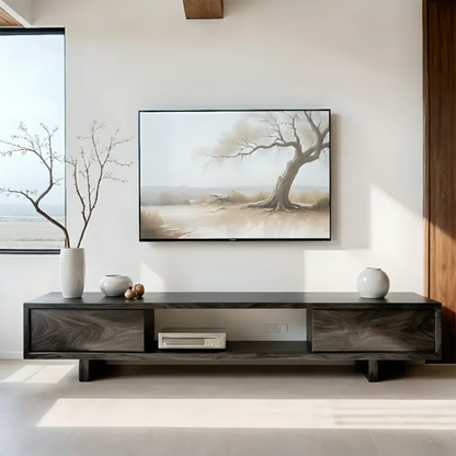 Solid Wood TV Stand – Minimalist Linear Console - Rustirawood