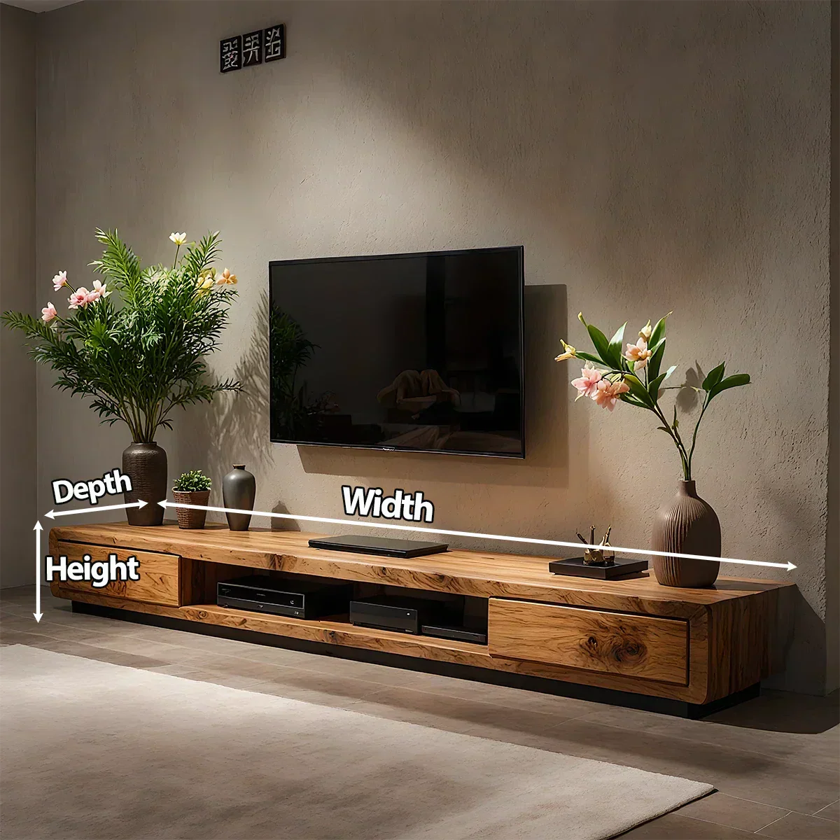 Solid Wood TV Stand – Modern Architectural Block Design - Rustirawood