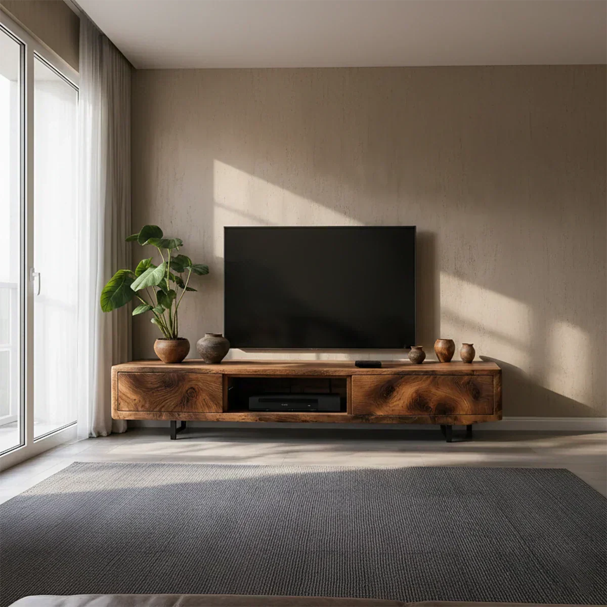 Solid Wood TV Stand – Modern Luxury Grainflow Design - Rustirawood