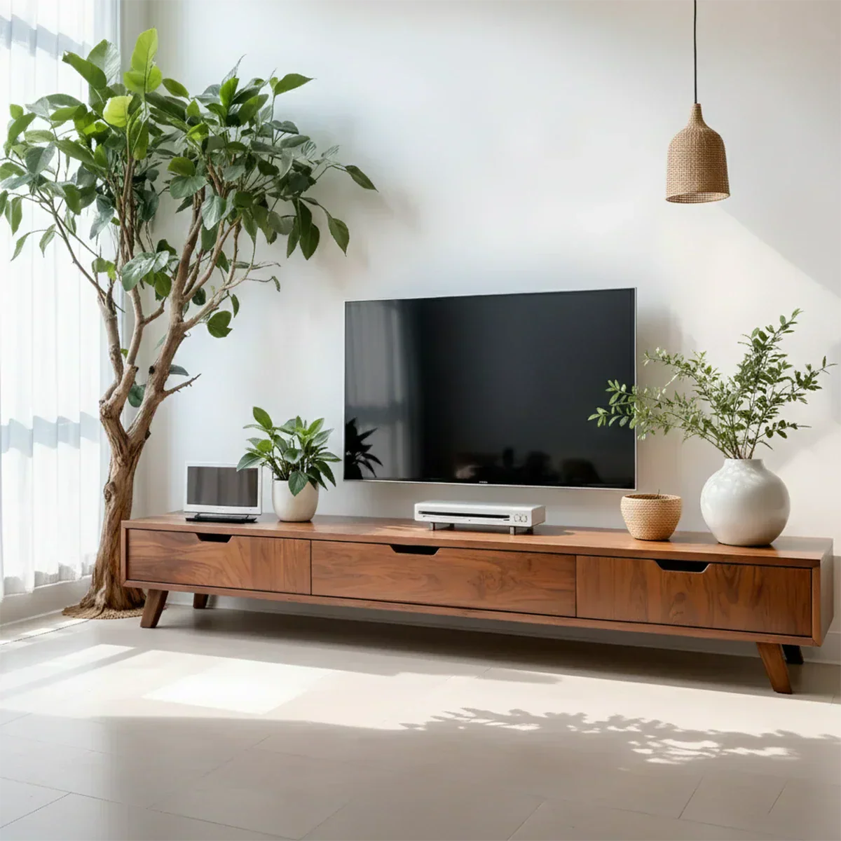 Solid Wood TV Stand – Modern Minimalist Architectural Design - Rustirawood