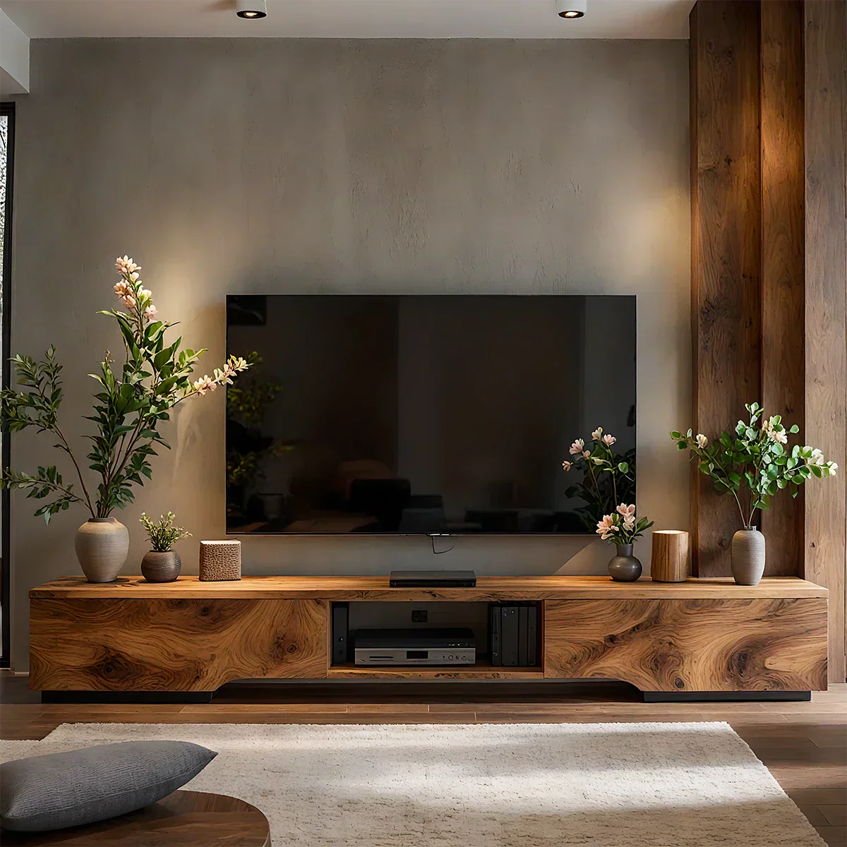 Solid Wood TV Stand – Modern Wabi Sabi Media Console - Rustirawood