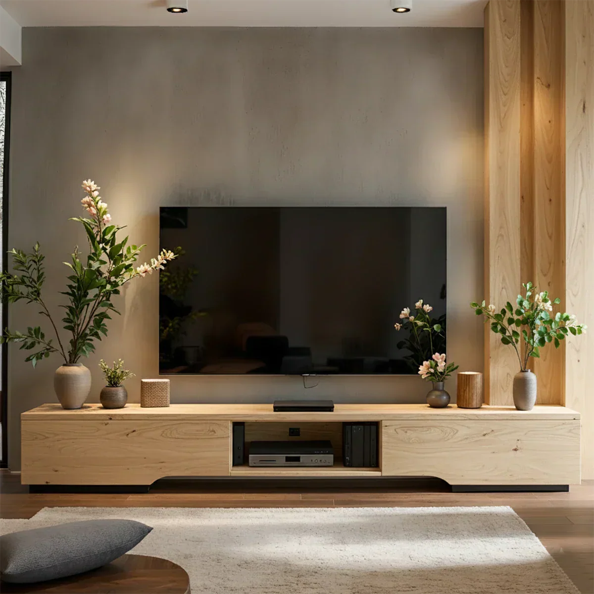 Solid Wood TV Stand – Modern Wabi Sabi Media Console - Rustirawood