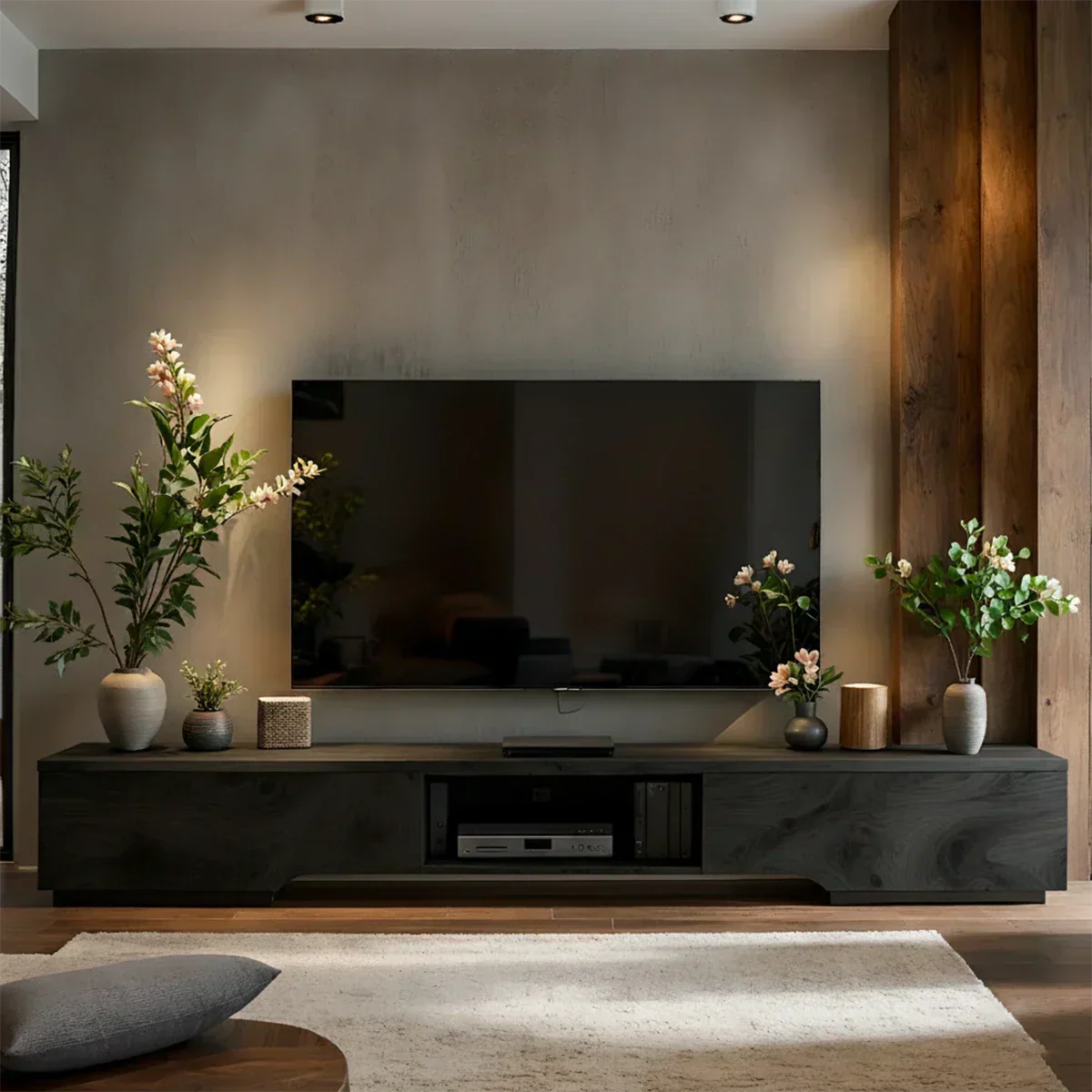 Solid Wood TV Stand – Modern Wabi Sabi Media Console - Rustirawood