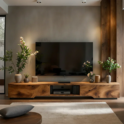Solid Wood TV Stand – Modern Wabi Sabi Media Console - Rustirawood