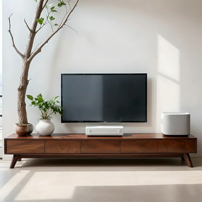 Solid Wood TV Stand – Scandinavian Minimalist Linear Design - Rustirawood