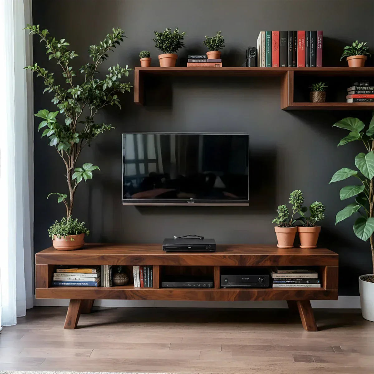 Solid Wood TV Stand – Scandinavian Modern Open-Shelf Design - Rustirawood