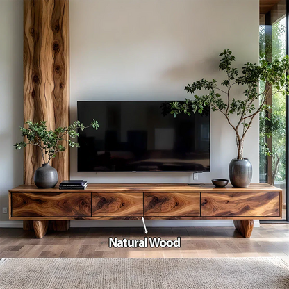 Solid Wood TV Stand – Wabi Sabi Media Console with Deep Natural Grain - Rustirawood
