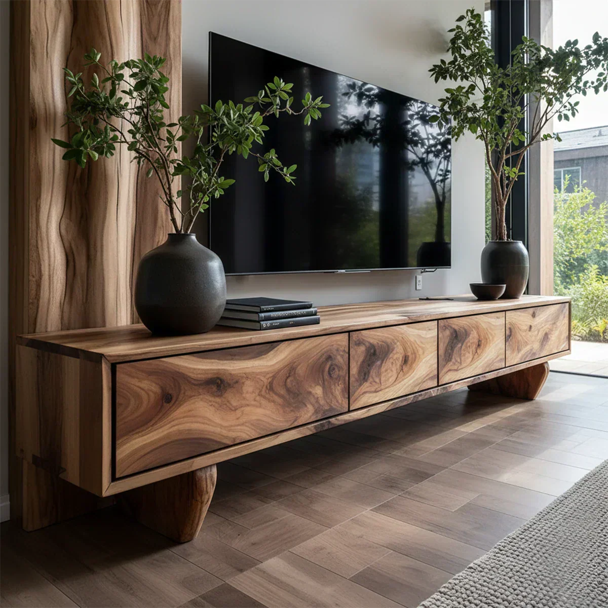 Solid Wood TV Stand – Wabi Sabi Media Console with Deep Natural Grain - Rustirawood