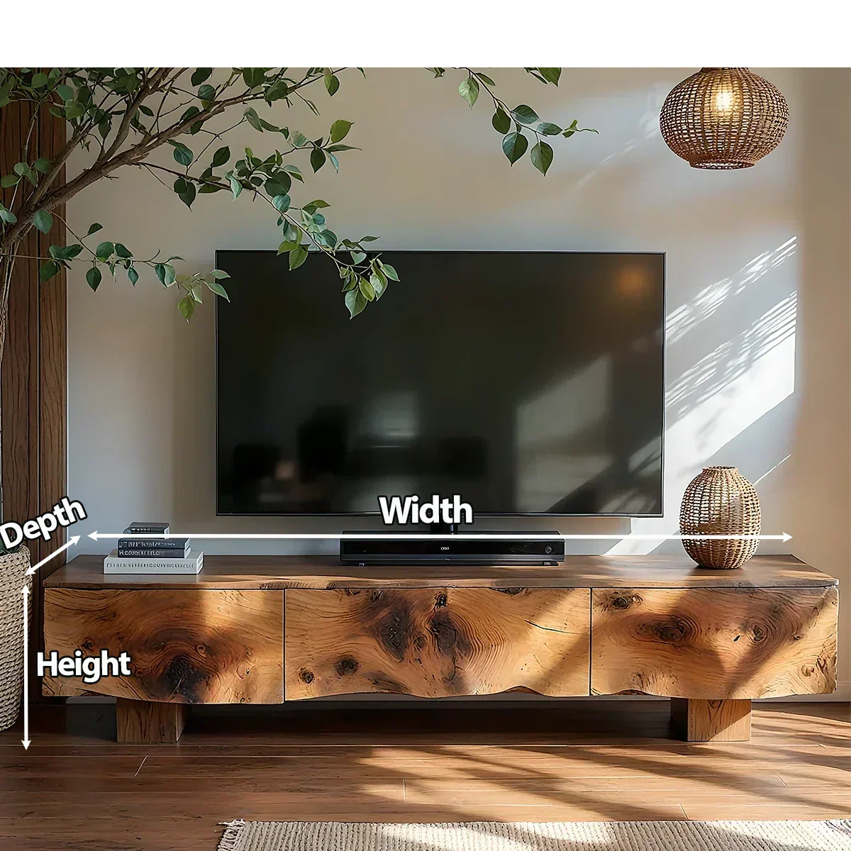 Solid Wood TV Stand – Wabi Sabi Media Console with Knotted Grain - Rustirawood