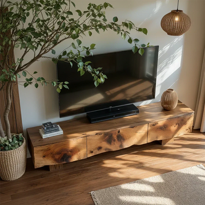 Solid Wood TV Stand – Wabi Sabi Media Console with Knotted Grain - Rustirawood