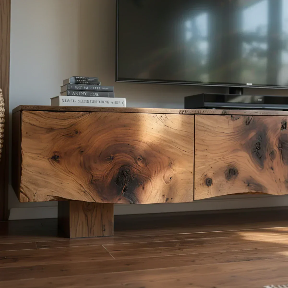 Solid Wood TV Stand – Wabi Sabi Media Console with Knotted Grain - Rustirawood