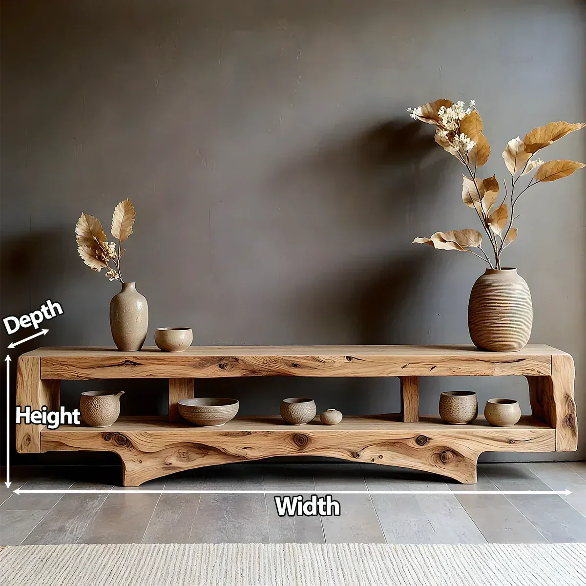 Solid Wood Wabi Sabi Console Table – Natural Finish Entryway & Living Room Shelf - Rustirawood
