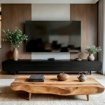 Solid Wood Wabi Sabi TV Stand – Natural Finish Media Console - Rustirawood