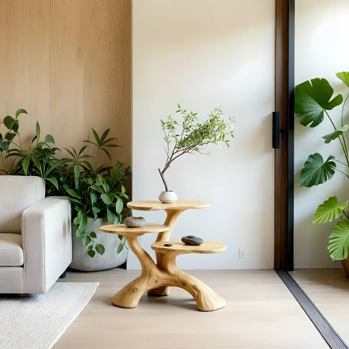 Three-Tier Organic Shape Natural Solid Wood Table - Rustirawood