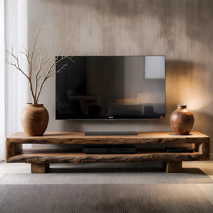 Wabi Sabi Solid Wood TV Stand – Rustic Driftwood Media Console - Rustirawood