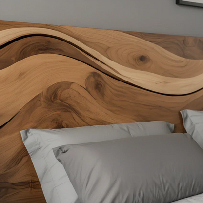 Waveflow Solid Wood Headboard – Natural Curved Silhouette - Rustirawood